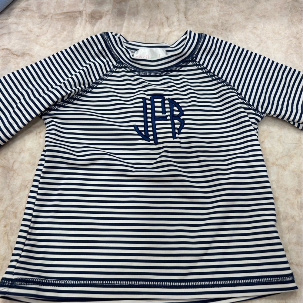 Striped Navy and White Kids Rash Guard